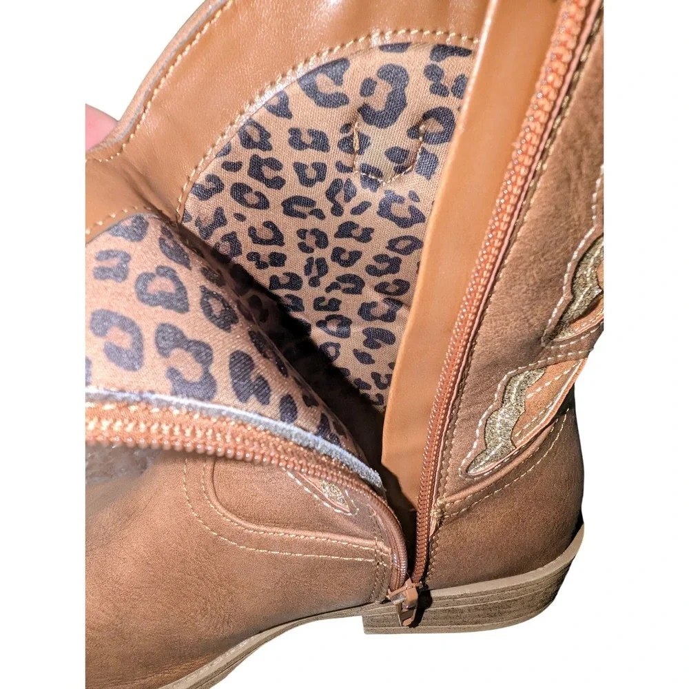 Madden Girl Kids Brown Zip-Up Butterfly Glitter Western‎ Cowboy Boots Size 5